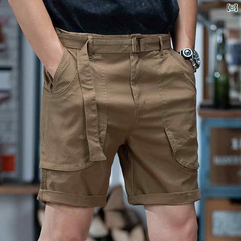 ハーフパンツ メンズ 男性用 カーゴパンツ ストリート レトロ 大きいサイズ ゆったり ストレート 五分丈 薄手 夏 カジュアル 韓国 ポリエステル ストレッチ 伸縮性