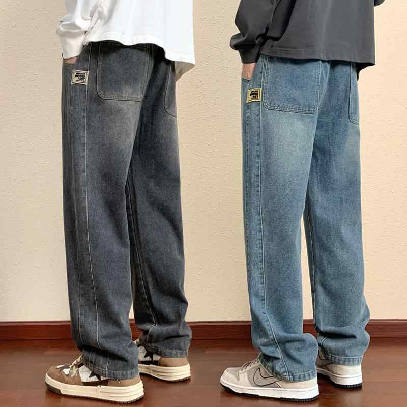 デニムパンツ メンズ 春夏 ストレートシルエット ゆったり カジュアル デイリーユース ロング丈 薄手 ..