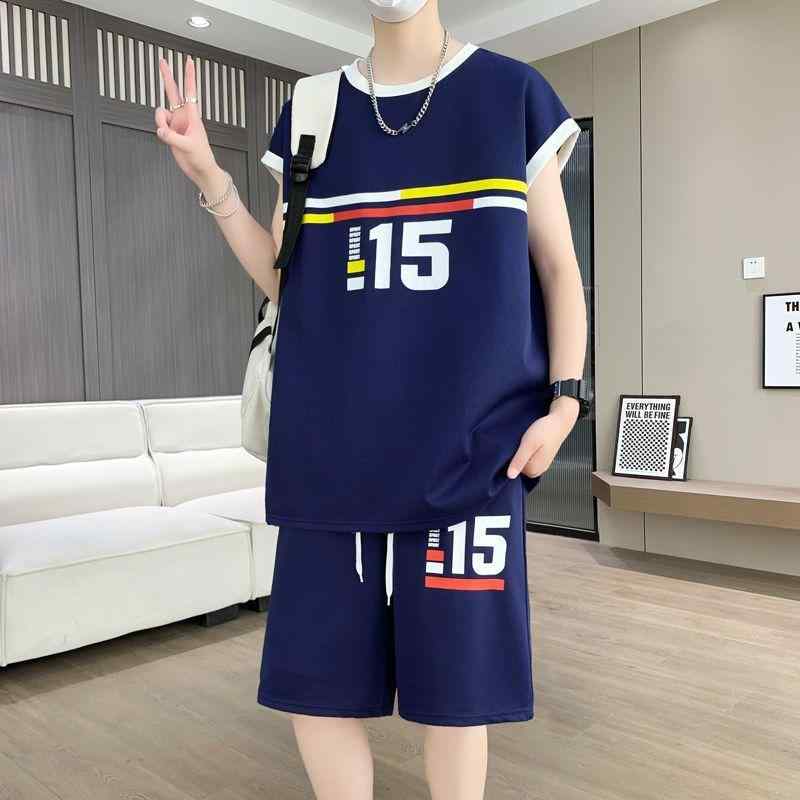 メンズ セットアップ 学生 ティーンズ 春夏 ノースリーブ Tシャツ ハーフパンツ 上下セット スポーツウェア 運動着 カジュアル 2点セット おしゃれ 通気性 速乾 ポリエステル 普段着 ホワイト ネイビー