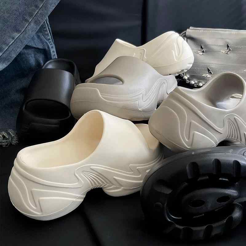 厚底サンダル レディース 7cmヒール 身長アップ 小柄 外履き ビーチ リゾート スリッパ 普段使い カジュアル 春夏 EVA素材 軽量 快適 一字型 ラウンドトゥ ブラック ホワイト カーキ