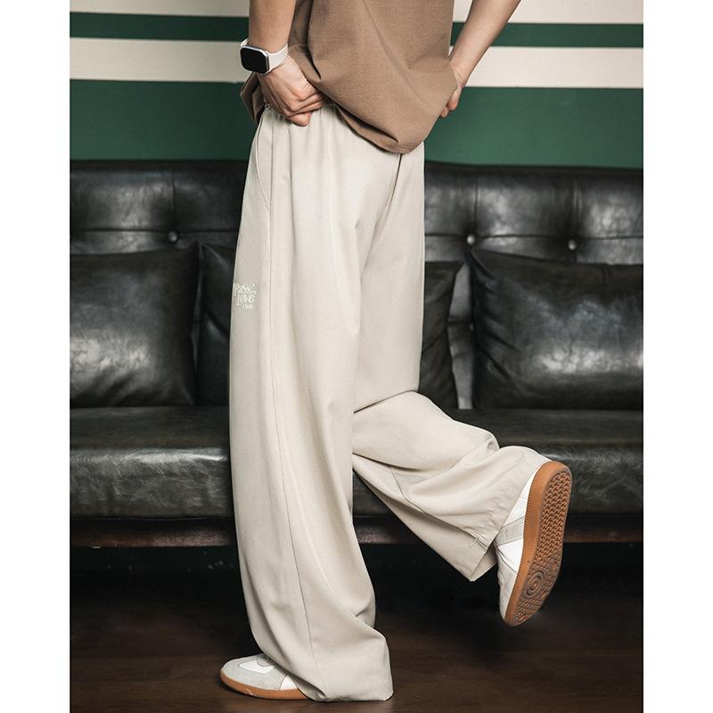カジュアル ボトムス メンズ ゆったりストレート ドレープ感 タック入り ロゴプリント アメリカンヴィンテージ風 春夏 微ストレッチ ポリエステル