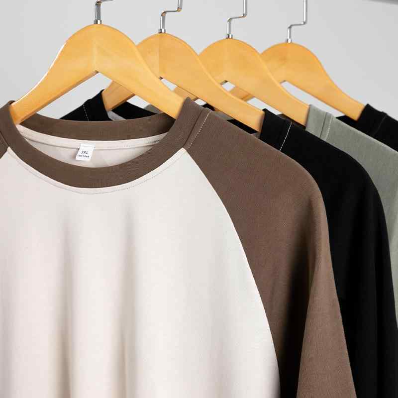 Tシャツ メンズ コットン 綿 ラグランスリーブ 半袖 クルーネック オーバーサイズ 配色切り替え カラーブロック ベーシック カジュアル トップス 春夏 ブラ...