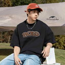 Tシャツ メンズ アメカジ 配色 ロゴ刺繍 綿 半袖 プルオーバー レトロ カジュアル ストリート系 ゆったり クルーネック おしゃれ 普段使い 春夏