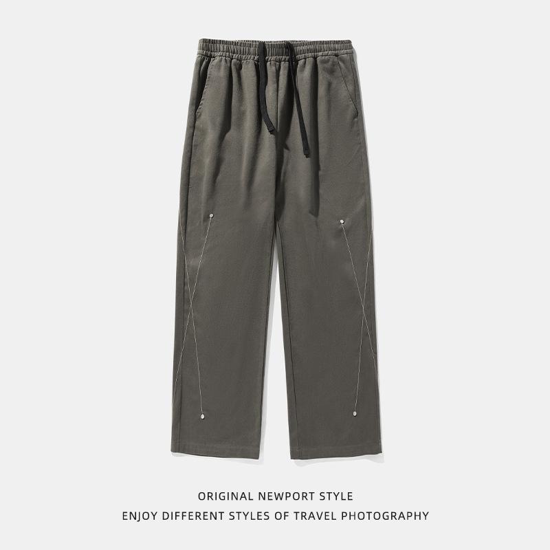 カジュアルパンツ メンズ 綿 ウォッシュ加工 アクセントステッチ ストレート ヘビーウェイト アメリカンヴィンテージ風 ゆったり ルーズ ドレープ感 ワークスタ...