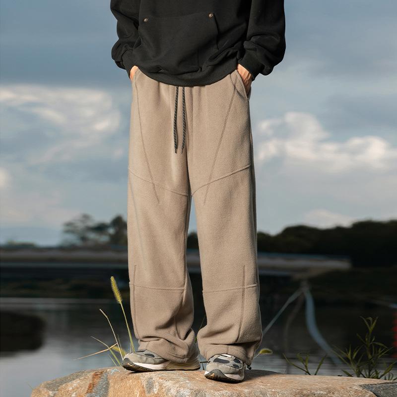 ジョガーパンツ メンズ フリース ゆったり ルーズ カジュアル ステッチ切り替え 裾ドローコード テーパード 秋冬 保温 ボトムス 普段使い 部屋着 ストリート