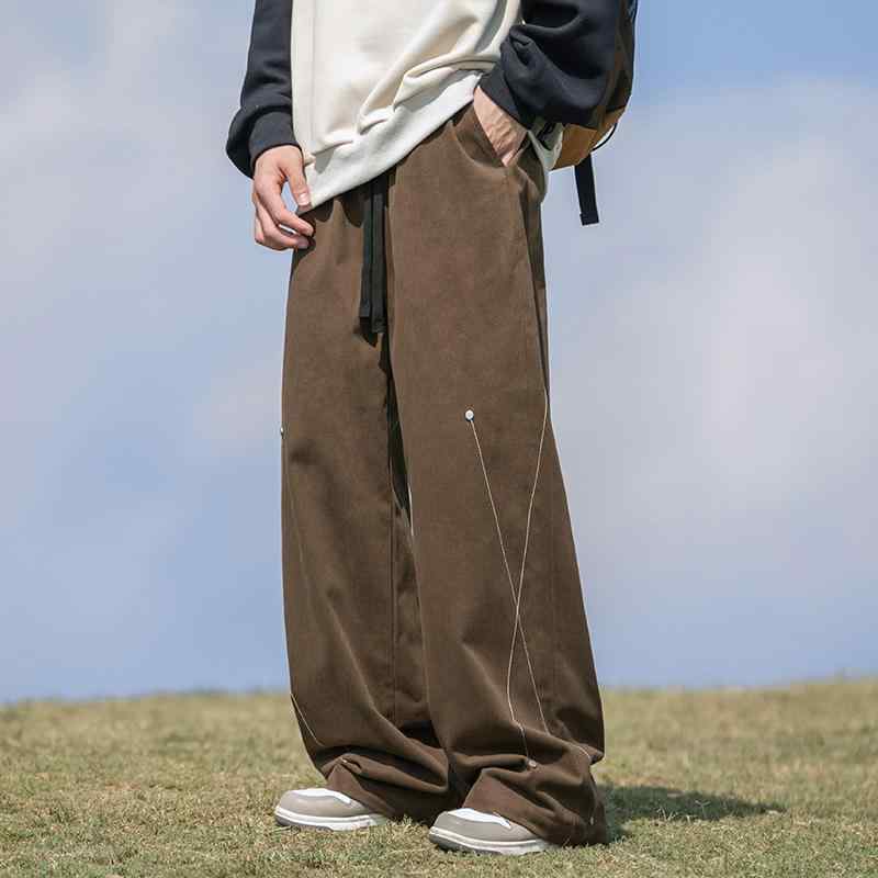 カジュアルボトムス メンズ 男性用 ウォッシュ加工 配色切り替え ステッチ 綿 コットン ゆったり ワイド ルーズ カーゴ ロング丈 ストレート 春物 春夏 ブ...