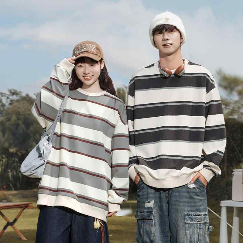 スウェット 男女兼用 ユニセックス クルーネック バイカラー ストライプ 長袖 プルオーバー ゆったり オーバーサイズ ポリエステル ストレッチ 春夏 アメカジ...