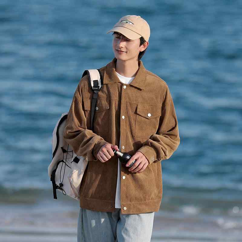 ジャケット メンズ コーデュロイ シティボーイ ペア カップル 春秋 アウター 刺繍 襟付き ゆったり ルーズフィット ポリエステル カジュアル トレンド 高級...