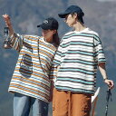 Tシャツ メンズ 男性用 半袖 レトロ ストライプ ボーダー 配色切り替え 刺繍 ゆったり オーバーサイズ コットンブレンド クルーネック 春夏 カジュアル 普段使い ペアルック トップス