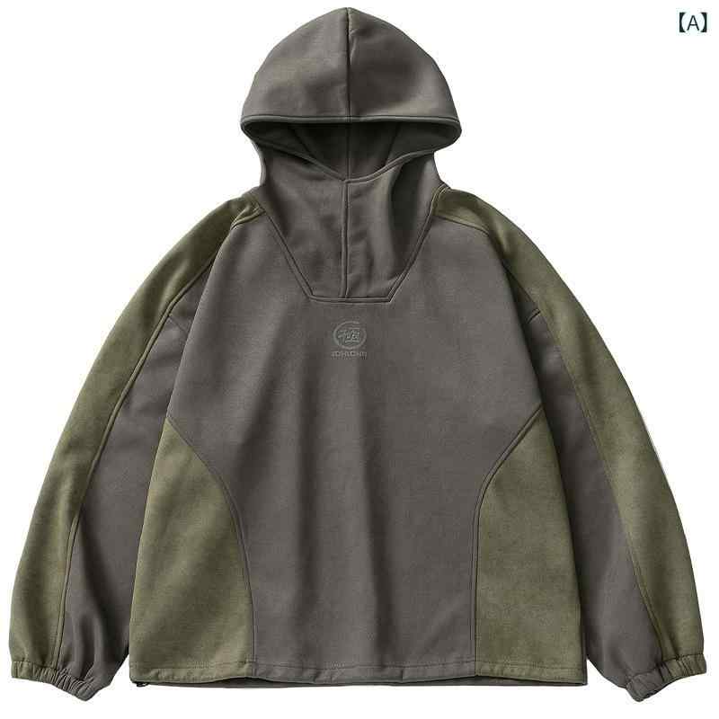 パーカー メンズ ヘビーウェイト スエードタッチ プルオーバー フーディ スノーウォッシュ加工 アメリカンヴィンテージ風 グランジスタイル 春秋 ビッグシルエッ...