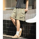 ハーフパンツ メンズ 春夏 切り替え ダブル立体ポケット アメカジ ワーク 配色刺繍 カジュアル ルーズフィット ポリエステル 伸縮性 普段使い デイリーユース...