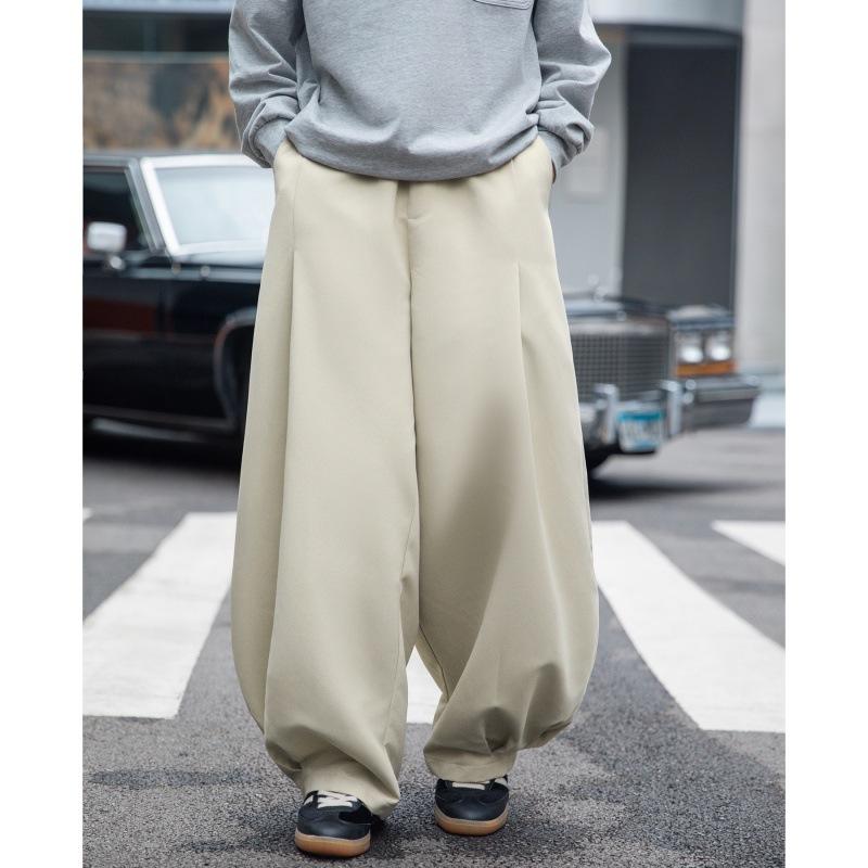 カジュアルパンツ メンズ ルーズフィット ワイド バルーン カーブシルエット タック入り ドレープ感 高級感 春夏 ポリエステル ストレッチ 普段使い アメカジ...