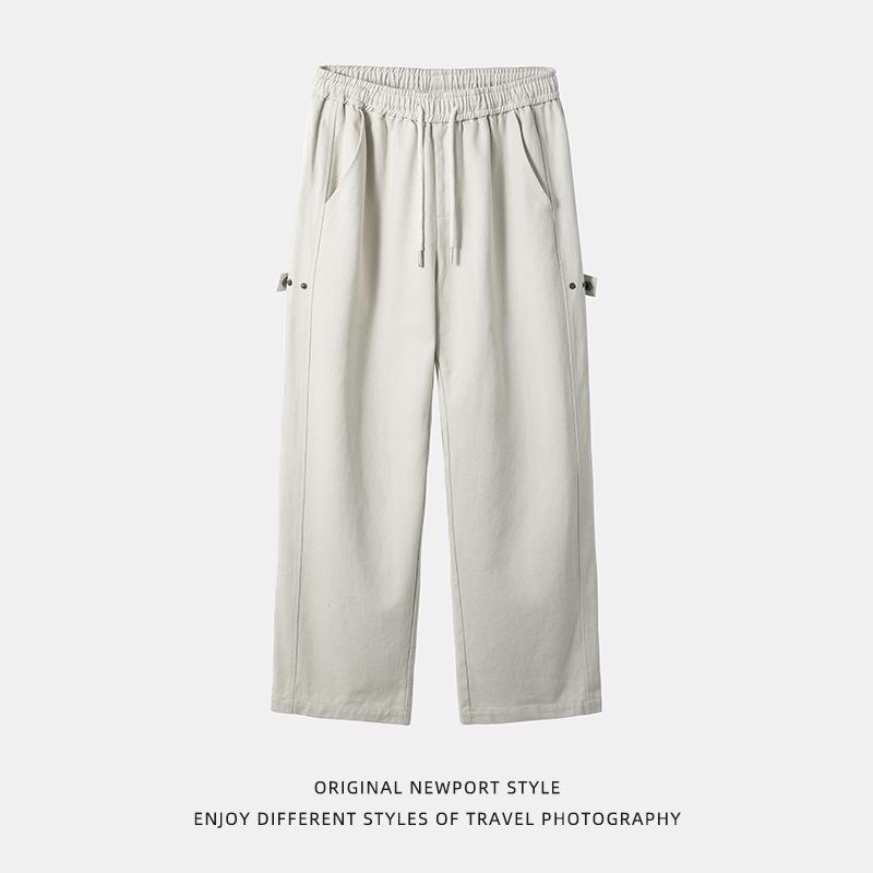 カジュアルパンツ メンズ 春 切り替え ストレート ゆったり ルーズフィット コットン 綿 アジャスター付き ワークカーゴ ボトムス ブラック カーキ アイボリ...