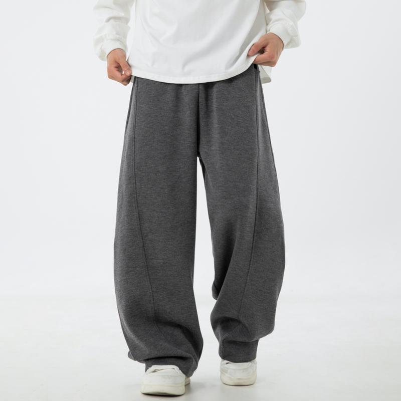 メンズ スウェットパンツ 切り替え カーブ ルーズシルエット ゆったり ドレープ感 ストレッチ ロング丈 カジュアル スポーツ ストリート アメカジ 秋冬 ブラック アイボリー グレー ポリエステル混紡
