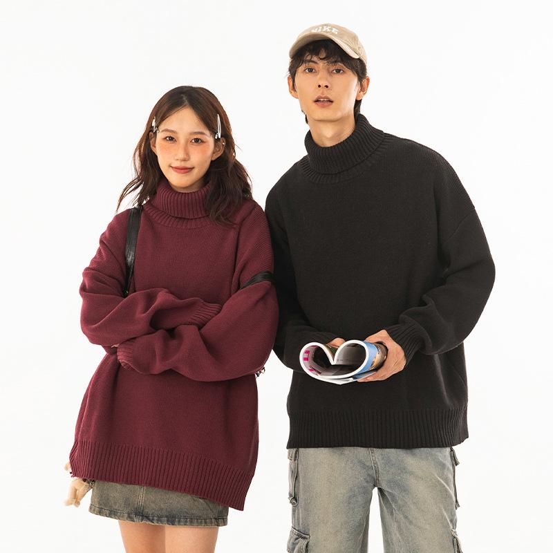 ニット メンズ ハイネック タートルネック プルオーバー セーター リラックス ゆったり オーバーサイズ 無地 長袖 カジュアル 秋冬 ポリエステル