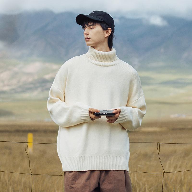 ニット メンズ 男性用 無地 ハイネック タートルネック 厚手 ヘビーウェイト ゆったり リラックスフィット 男女兼用 ユニセックス 秋冬 カジュアル ポリエステル セーター プルオーバー