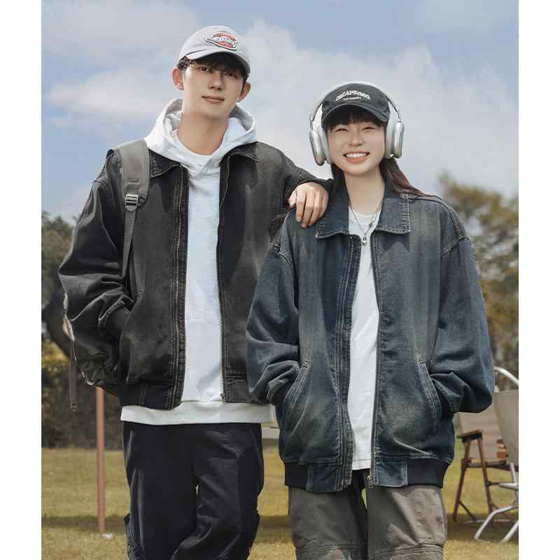 Gジャン メンズ ウォッシュ加工 ヴィンテージ風 レトロ ゆったり オーバーサイズ ワークテイスト 綿混 ..