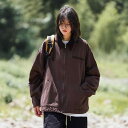 ジャケット メンズ レディース 男女兼用 ヴィンテージ風 ワーク デトロイト風 ワークブルゾン 春夏 ウォッシュ加工 ユーズド加工 ルーズフィット オーバーサイ...