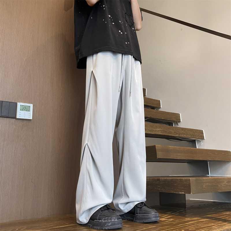 カジュアルパンツ メンズ 春夏 接触冷感 パラシュートパンツ ストレート ワイド ゆったり ルーズフィット ドレープ感 落ち感 体型カバー 着痩せ 万能 着回し トレンド 普段使い 綿混 微ストレッチ ミドルウエスト 大きめサイズ