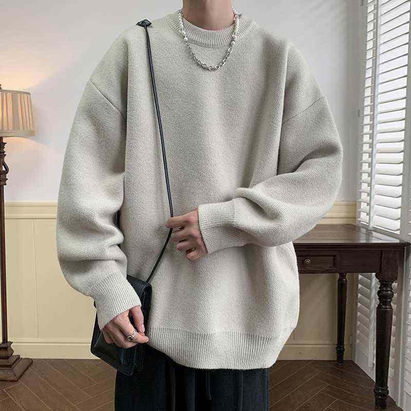 ニット セーター メンズ 男性用 秋冬 ゆったり オーバーサイズ プルオーバー クルーネック 長袖 裏起毛..