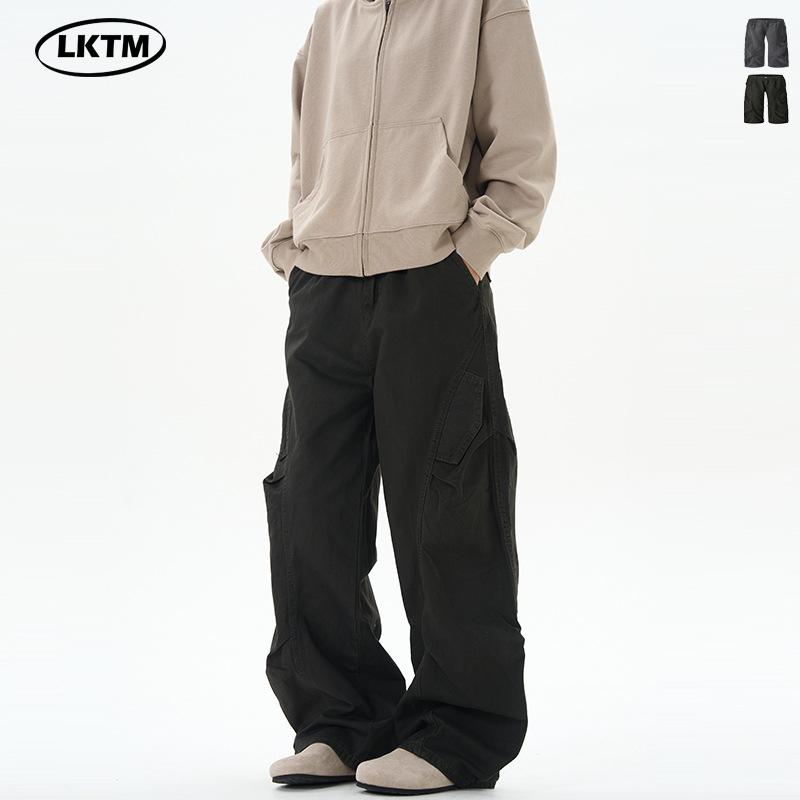 カーゴパンツ メンズ アメリカンレトロ ウォッシュ加工 ワイド ストレート ルーズフィット プリーツ カジュアル ストリートファッション フルレングス ロング丈 ミドルウエスト 綿 コットン