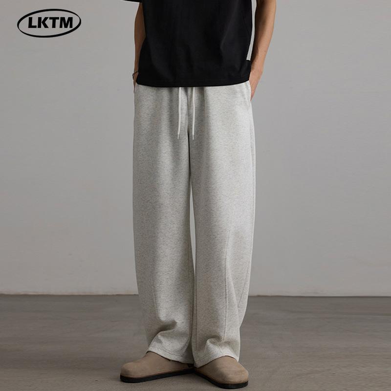 スウェットパンツ ユニセックス メンズ アメリカンカジュアル ストリート グレー カーブシルエット ルーズフィット ワイド ビッグシルエット リラックス 切り替え ポケット付き 綿混紡