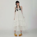 ワンピース レディース フレンチ キャミソールワンピース Aライン ロング丈 マキシ丈 カジュアル リゾート 普段使い 清楚 フェミニン 白 ホワイト 無地 ポリエステル ティアード レース切り替え 春夏