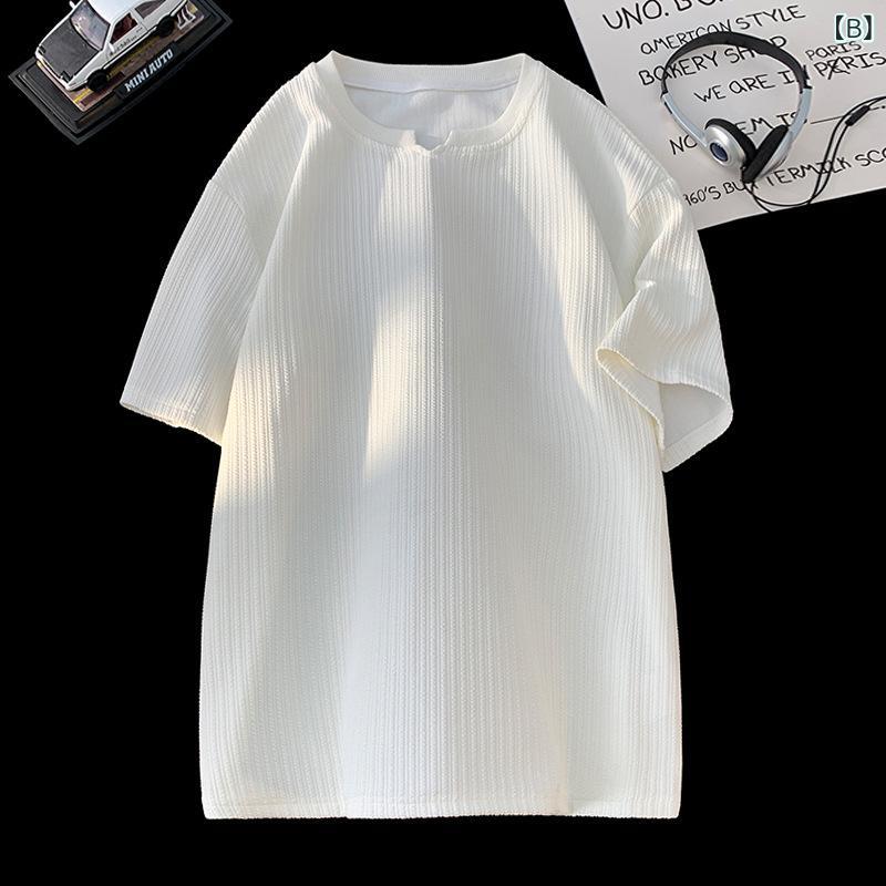 Tシャツ メンズ Vネック 半袖 五分袖 トップス 春夏 接触冷感 ポリエステル ドレープ感 テクスチャー ビッグシルエット ゆったり ルーズフィット 薄手 カジュアル 普段使い 大きいサイズ