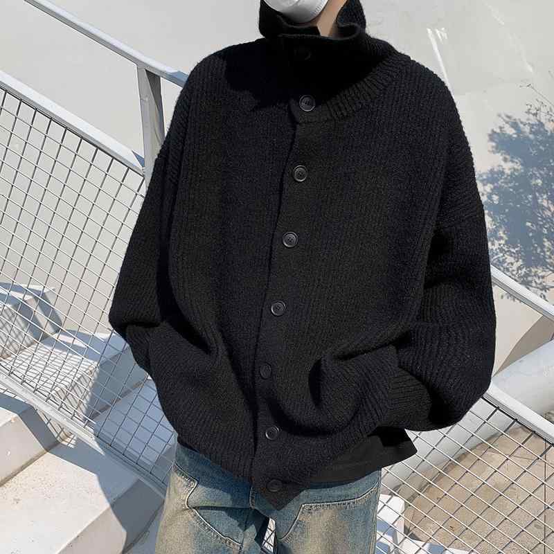 ニットカーディガン メンズ 無地 ハイネック 前開き ボタン 長袖 韓国 秋冬 トレンド 鹿毛風 高級感 ゆ..