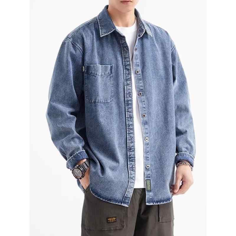 シャツ メンズ デニム コットン 長袖 アメカジ ヘビーウェイト ウォッシュ加工 ルーズシルエット ゆっ..