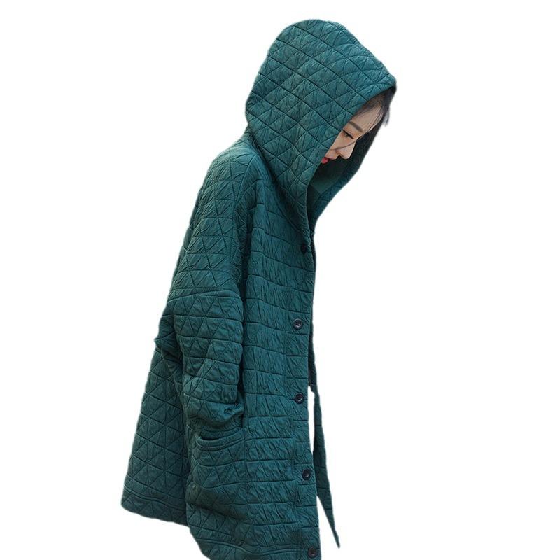 中綿コート レディース 女性用 秋冬 重厚感 幾何学 キルティング グレンチェック 中綿入り 厚手 禅スタイル ミドル丈 フード付き ゆったり オーバーサイズ ...