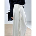 パンツ レディース 秋冬 ワイド スラックス カジュアル 羊毛 アセテート混 ウール調 柔らか しっとり ハイウエスト ロング丈 厚手 クリームホワイト 微弾力 通勤 オフィス ボトムス