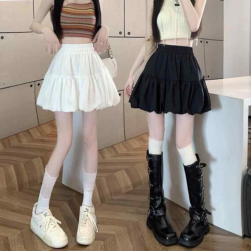 スカート レディース 白 ホワイト 無地 バルーンスカート Aライン ミニ丈 ウエストゴム ハイウエスト 着痩せ 細見え ふんわり フレア ギャザー ポリエステル 春夏 フェミニン カジュアル