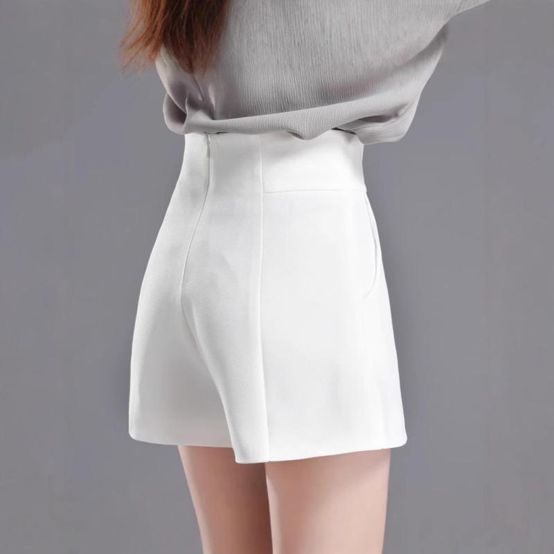 Nylon, Rayon, Polyester - ショートパンツ レディース 春夏 スーツ生地 ハイウエスト Aライン ワイドパンツ ゆったり ルーズ 大きいサイズ 体型カバー 着痩せ ブラック ポリエステル 微ストレッチ 普段使い オフィス 通勤
