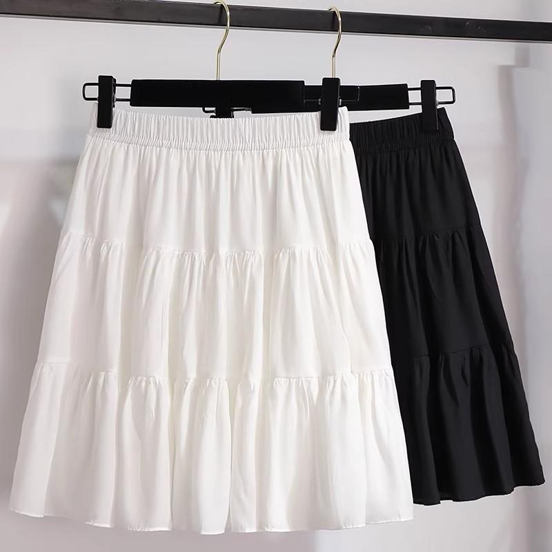 Nylon, Rayon, Polyester - スカート レディース プリーツ ハイウエスト Aライン ミニ丈 ティアード フレアスカート ホワイト ポリエステル素材 かわいい 伸縮性あり 春夏 カジュアル デイリー