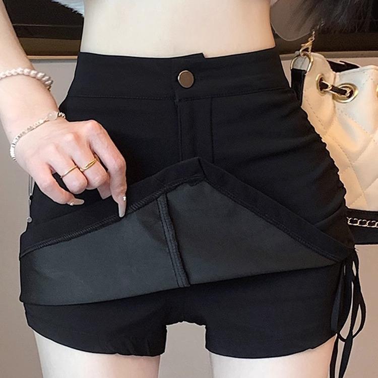 キュロットスカート レディース 女性用 ブラック 黒 ハイウエスト Aライン アシンメトリー テーラード風 ショート丈 スカート見え 細見え スタイルアップ 通勤 オフィス きれいめ 上品 ポリエステル ストレッチ