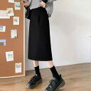 スカート レディース 女性用 ハイウエスト スリット Aライン ミディ丈 ロング丈 着痩せ スタイルアップ ワーク オフィス ビジネス 通勤 フォーマル テーラード スーツ地 秋冬 ブラック 黒 大人カジュアル きれいめ