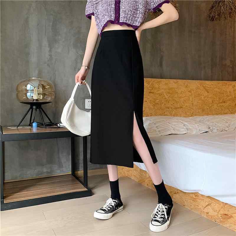 スカート レディース 女性用 秋冬 ブラック 黒 大きいサイズ ゆったり ハイウエスト スリット ミディ丈 Aライン タイトスカート 細見え 着痩せ テンセル オフィス カジュアル 通勤 普段使い