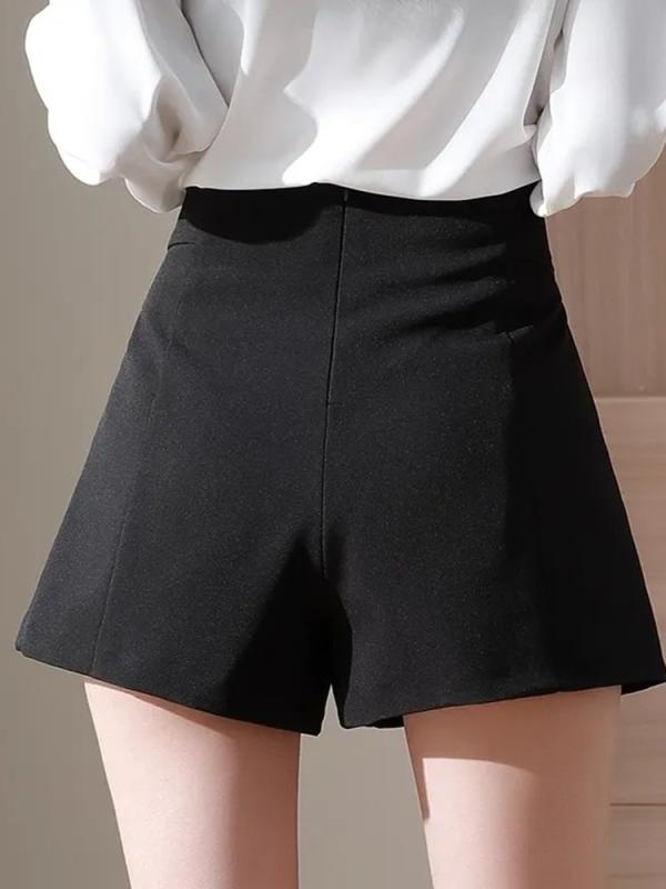 ショートパンツ レディース ブラック 秋冬 大きいサイズ ぽっちゃり ハイウエスト デイリーユース ワイド Aライン 細見え カジュアル 着回し 体型カバー 快適 膝上丈 リラックスフィット