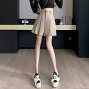 ショートパンツ レディース ハイウエスト テーラード プリーツ キュロット スカパン Aライン ワイドレッグ ブラック 小柄な方 秋冬 きれいめ カジュアル 中厚手 ポリエステル 伸縮性 シワになりにくい