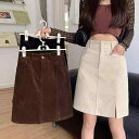 スカート レディース 大きいサイズ コーデュロイ ミモレ丈 ロング丈 ハイウエスト スリット Aライン 体型カバー ポリエステル 伸縮性 秋冬 通勤 オフィス カジュアル きれいめ 普段使い