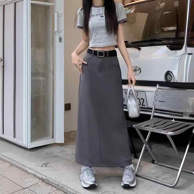 スカート 女性用 プラスサイズ ゆったり 春夏 ハイウエスト Aライン ミディ丈 スリット レトロ 着痩せ ポリエステル イージーケア 微ス..