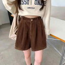ショートパンツ レディース 女性用 学生 秋冬 ハイウエスト ワイド コーデュロイ ゆったり ウエストゴム 大きいサイズ 体型カバー 着痩せ効果 ドレープ感 普段使い カジュアル ガーリー かわいい ブラック ベージュ カーキ