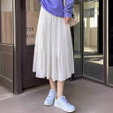 スカート レディース 低身長向け ホワイト ハイウエスト Aライン ティアード ミディ丈 ポリエステル 無地 微ストレッチ 春夏 きれいめ 大人カジュアル デイリー しわになりにくい