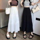スカート レディース ハイウエスト Aライン フレア ロング丈 春夏 落ち感 小柄 低身長 ポリエステル 白 黒 ボトムス 伸縮性