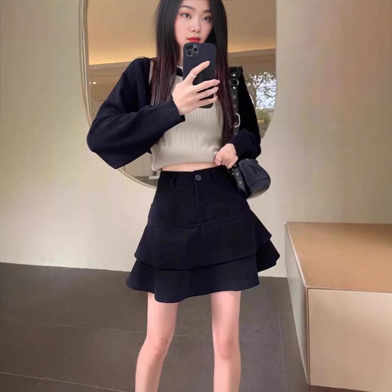 スカート レディース レトロ コーデュロイ プリーツ ハイウエスト Aライン ミニ丈 秋冬 ポリエステル ..