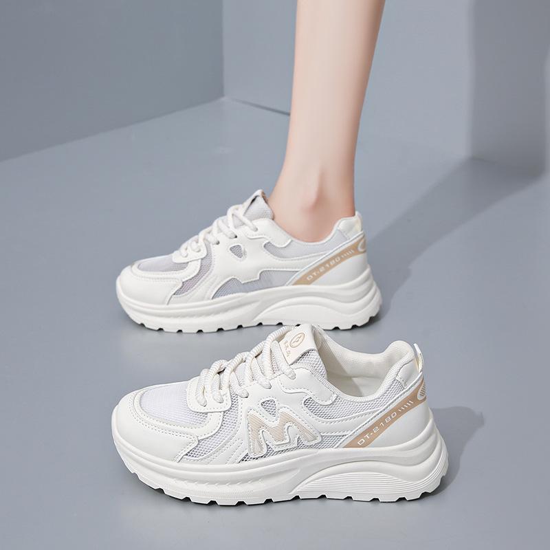 スニーカー レディース 春夏秋 厚底 ダッドシューズ メッシュ 通気性 軽量 スタイルアップ 脚細見え クッション性 ラウンドトゥ カジュアル 普段使い グレー カーキ