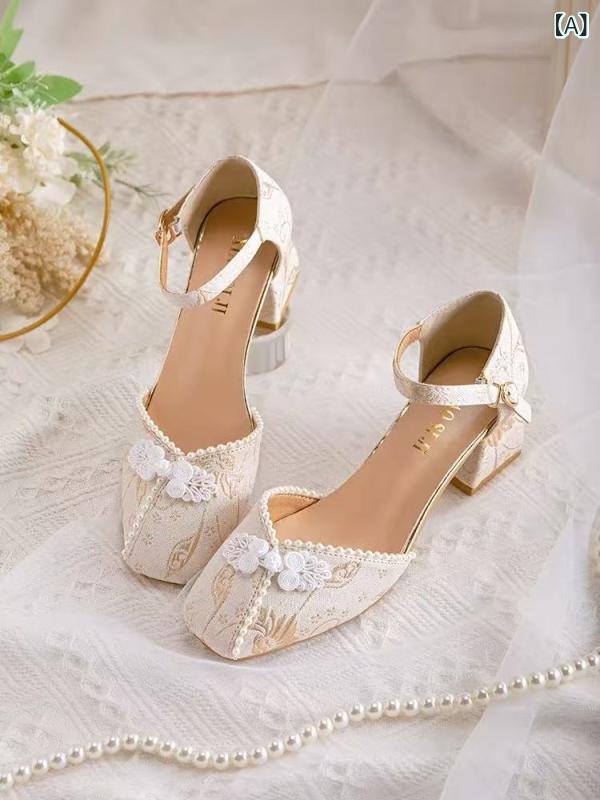 サンダル レディース 結婚式 ウェディング ブライダル お呼ばれ 刺繍 中国風 チャイナドレス 漢服 太ヒ..