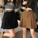 スカート レディース 女性用 ハイウエスト Aライン プリーツミニスカート コーデュロイ 綿 裏地付き 微ストレッチ 大きいサイズ 秋冬 普段使い カジュアル ブラウン系 ブラック カーキ