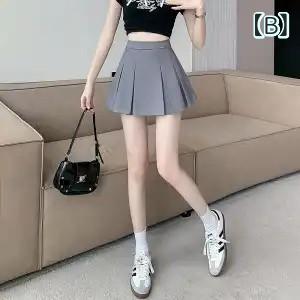 プリーツスカート レディース 黒 ミニ丈 Aライン ハイウエスト 無地 ポリエステル素材 微ストレッチ インナーパンツ付き 小柄さん向け きれいめ カジュアル ガーリー 春夏 通勤 オフィス 普段使い